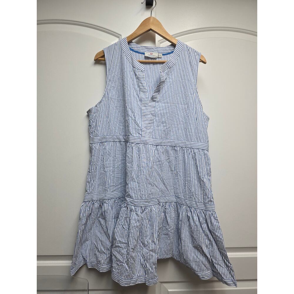 Vineyard Vines Women Blue & White Striped Seersucker Tilly Harbor Dress Size XL
